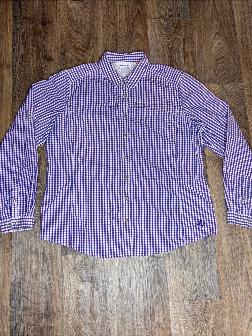 Orvis Women's Purple Gingham Button Front Fishing Shirt Long Sleeves Ventilated - Picture 2 of 8